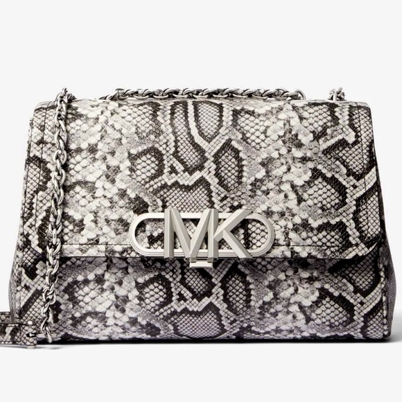 Michael Kors Handbags - Michael Kors Parker XL Shoulder bag-NWOT Gray Snake Embossed Leather Chain Strap